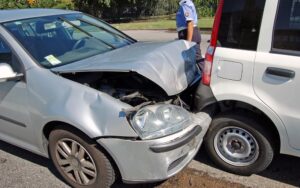 Urban car collision scene