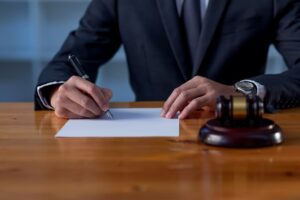 Male lawyer working in an office, representing concepts of justice, law, and legal advice.